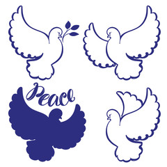 abstract flying dove sketch set icon collection cartoon hand drawn vector illustration sketch