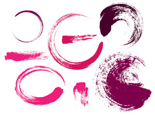 Vector set collection of pink smears paint isolated on white background.