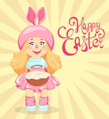 Happy Easter. Cute girl in a costume of rabbit