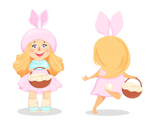 Happy Easter. Cute girl in a costume of rabbit