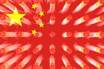 Chinese flag with atomic missiles in the background. 3d illustration