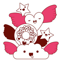 cute characters fantasy with wings kawaii vector illustration design