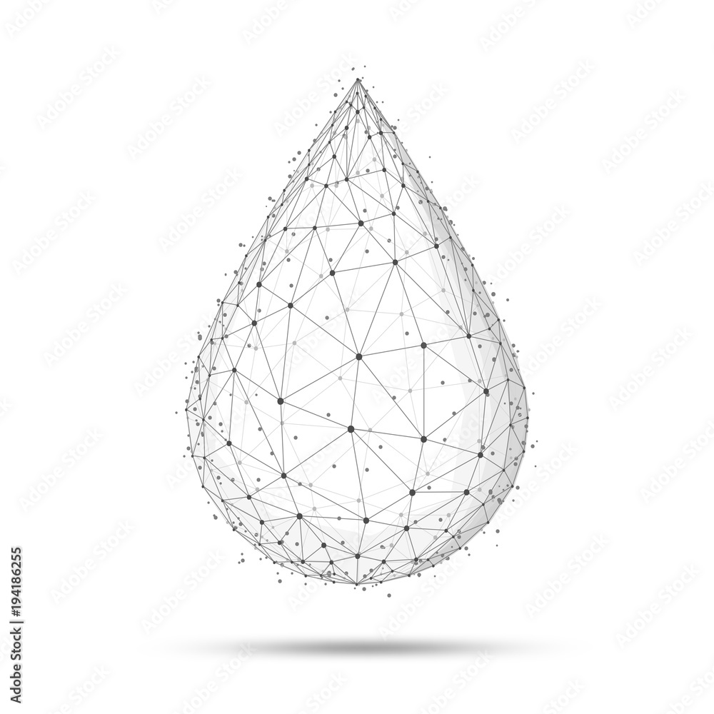 Poster water drop or oil drop icon made with blockchain technology network polygon isolated on white backgr