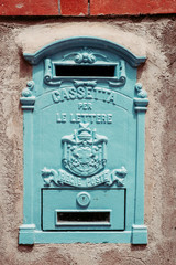 Old light blue vintage post box