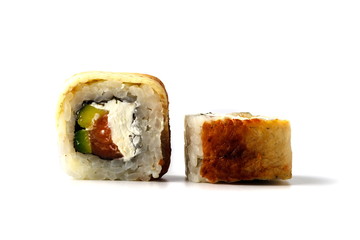 Unagi sushi roll close up view isolate on white