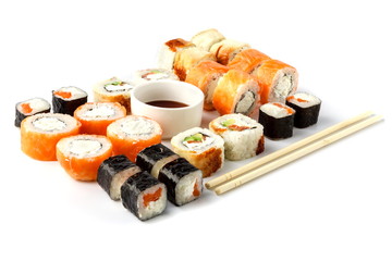 Set of sushi roll close up isolate on white