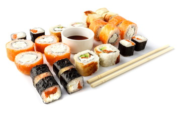 Sushi rolls isolate on white