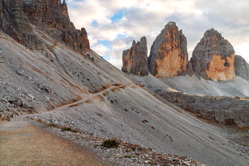 Tre Cime di Lavaredo in beautiful surroundings at autumn in the Dolomites  (Drei Zinnen)