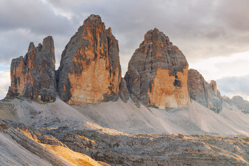 Tre Cime di Lavaredo in beautiful surroundings at autumn in the Dolomites  (Drei Zinnen)