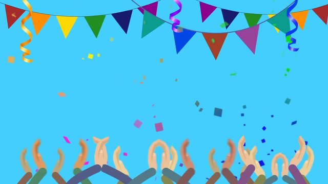 Cartoon Crowds Clapping in Party with Confetti