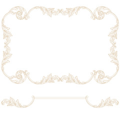 Golden vintage border frame engraving with retro ornament pattern in antique baroque style decorative design. Vector