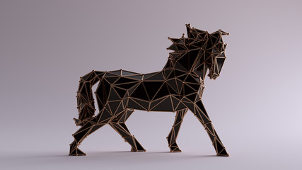 Black Horse made out of triangles with a Bronze Lattice Frame 3d illustration