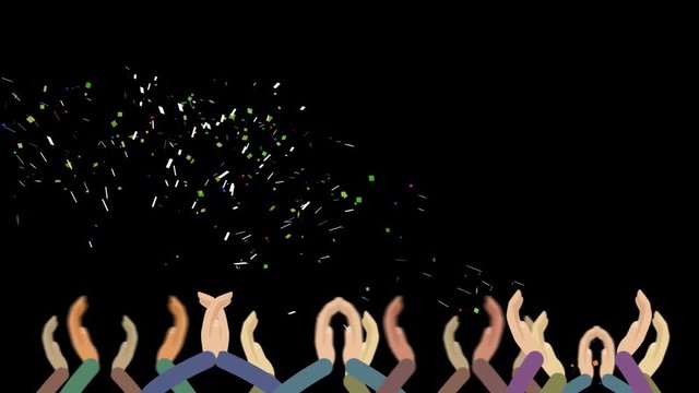 Cartoon Crowds Clapping in with Confetti in Alpha Channel