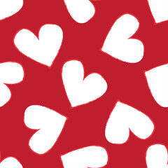 Abstract seamless heart pattern. Vector, minimalist white hearts on red background