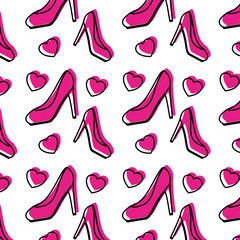high heel shoe with hearts pattern background vector illustration design