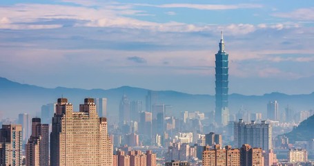 Time-lapse of Taipei financial district at sunny day with Taipei city, - Powered by Adobe