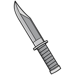 Knife Illustration - A vector cartoon illustration of a military Knife.