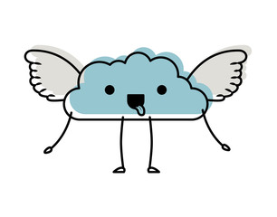 cute cloud with wings kawaii character vector illustration design