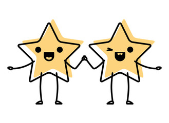cute stars couple kawaii character vector illustration design