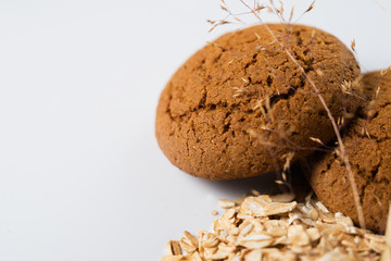 Oatmeal cookies on a white background.