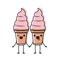 delicious ice cream couple kawaii character vector illustration design