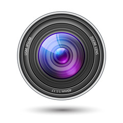Realistic camera lens with reflections vector