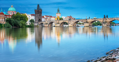 Famous Charles Bridge, Prague in the morning