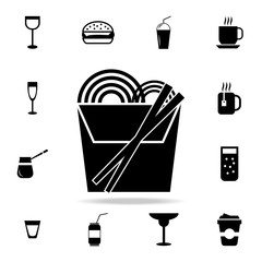 noodles in thin line box with chopsticks icon. Detailed set of food and drink icons. Premium quality graphic design. One of the collection icons for website, web design, mobile app