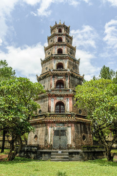 sight of the pagoda Thien Mu in the city of Hue, Vietnam.