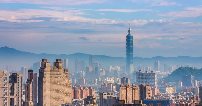Time-lapse of Taipei financial district at sunny day with Taipei city,