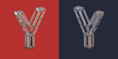 3d rendered metal constructor alphabet