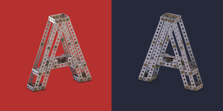 3d rendered metal constructor alphabet