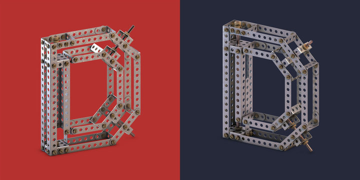 3d rendered metal constructor alphabet