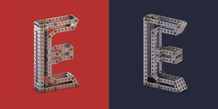 3d rendered metal constructor alphabet