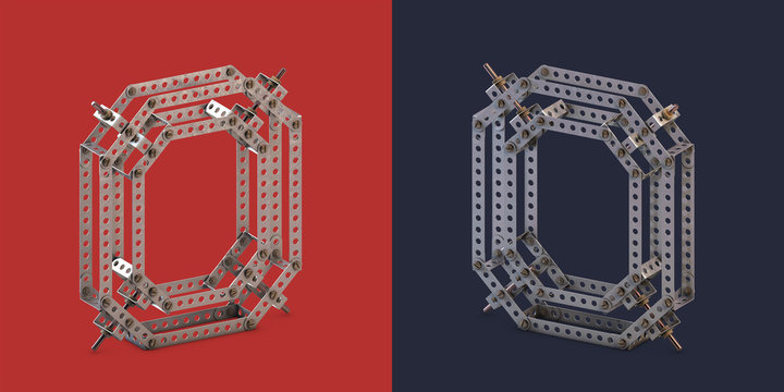 3d rendered metal constructor alphabet