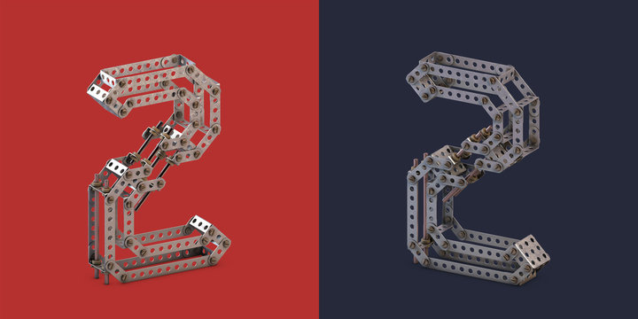 3d rendered metal constructor alphabet
