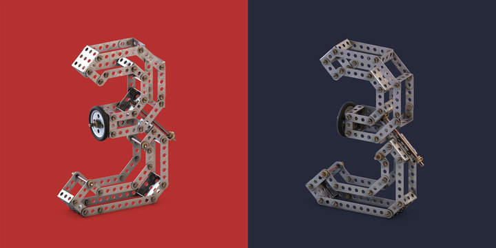 3d rendered metal constructor alphabet
