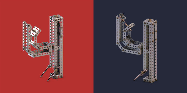 3d rendered metal constructor alphabet