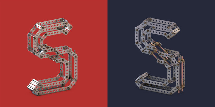 3d rendered metal constructor alphabet