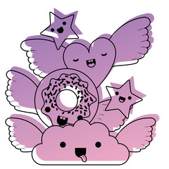 cute characters fantasy with wings kawaii vector illustration design