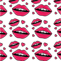 sensuality lips and hearts pattern background vector illustration design