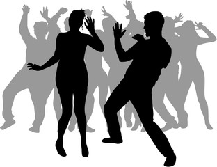 Dancing people silhouettes. Vector work.