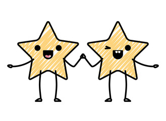 cute stars couple kawaii character vector illustration design