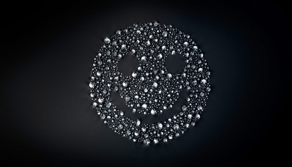 Set of diamonds lying in the shape of a smiling face on the surface. 3d illustration