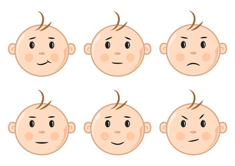 Obraz premium Set of faces baby with different emotions. Vector illustration