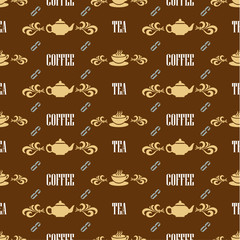 Coffee and tea seamless pattern design. Vector illustration.
