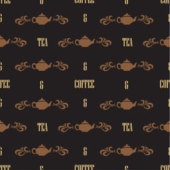 Coffee and tea seamless pattern design. Vector illustration.