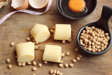 Fototapeta na wymiar Eggs tofu and soybeans