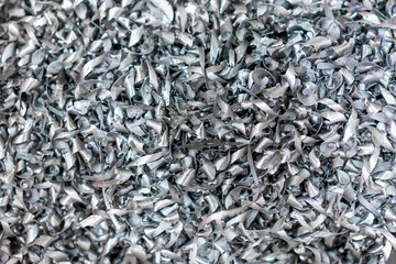 Silver spirals of Steel scrap metal shavings