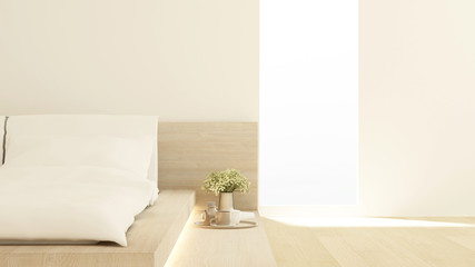 Bedroom and living area in hotel or apartment on sunshine day - bedroom japanese style simple design - 3D Rendering